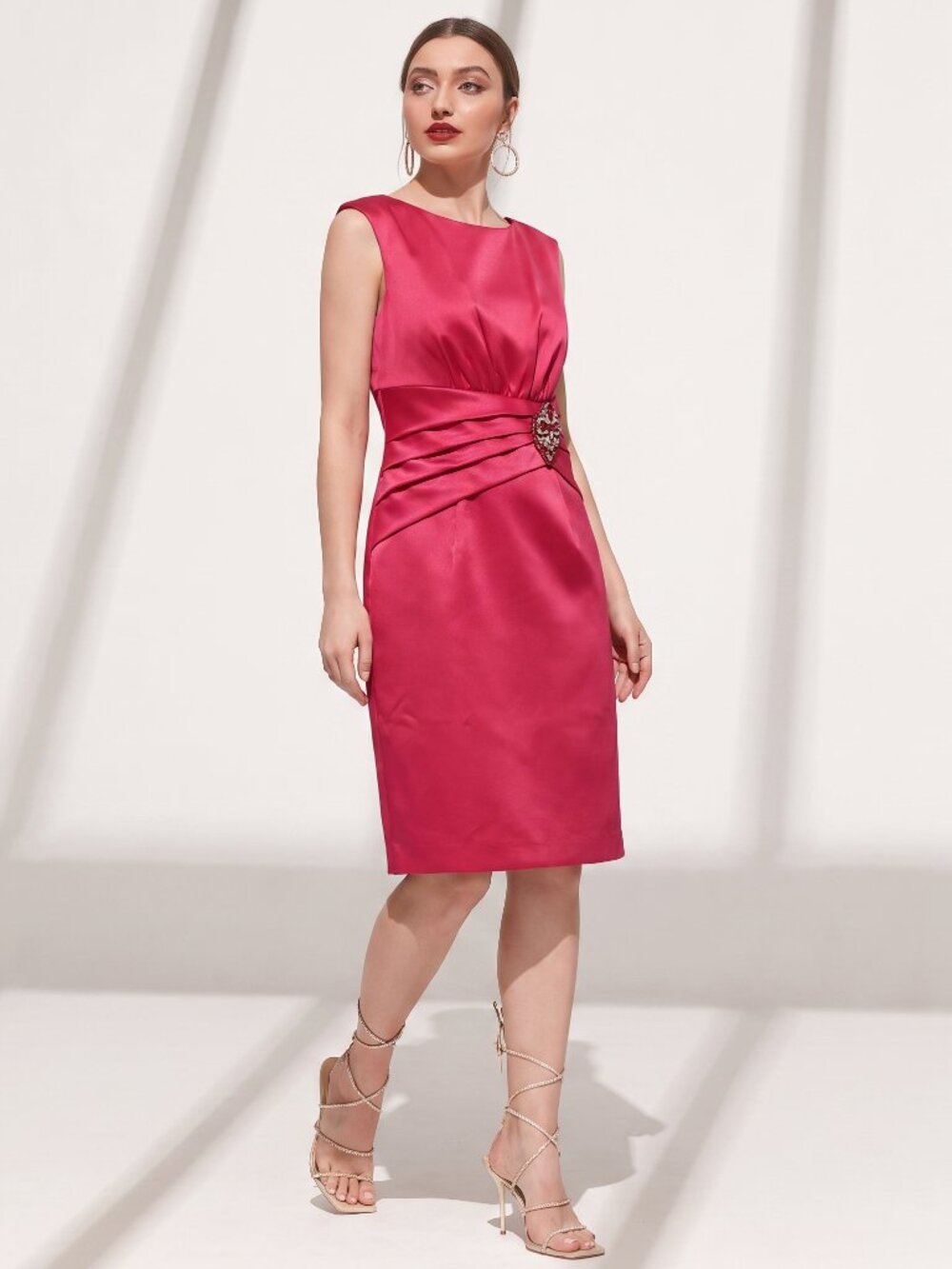 Coldwater Creek Red Jeweled Sateen Sheath Midi Dress